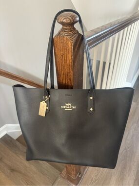 Coach Black Pebbled Leather Tote with Gold Logo